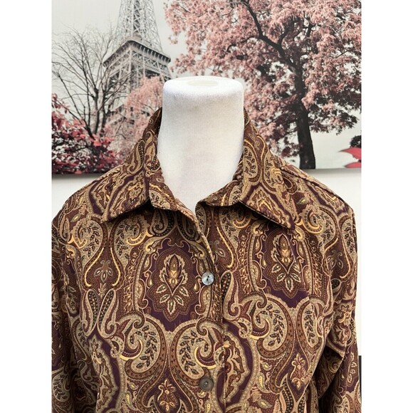 Caribbean Joe Women’s Shirt Blouse Size M Paisley Long Sleeve Button Up Collared - Picture 4 of 10
